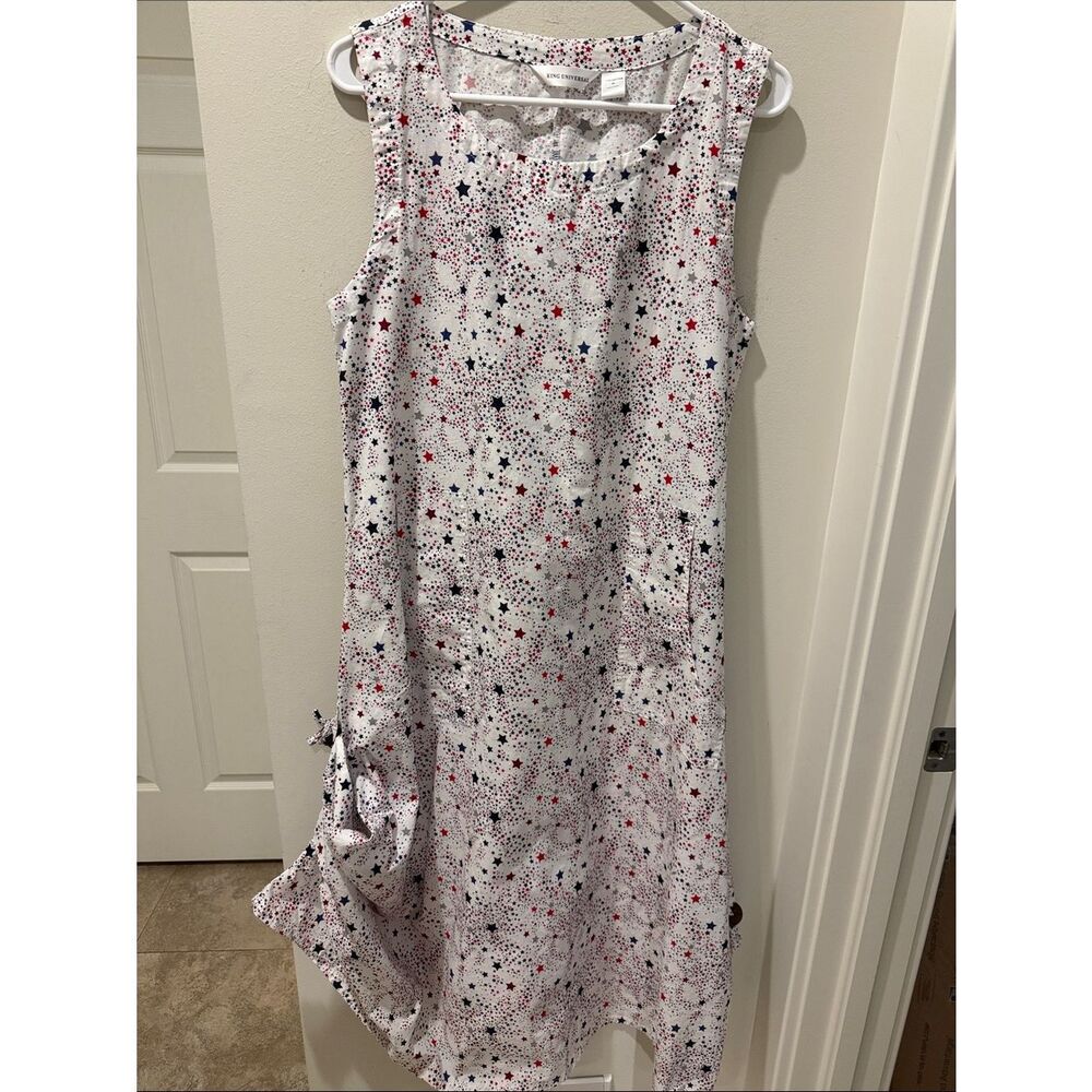 King Universal White Sleeveless Star-Print Asymmetrical Dress  Red Navy Stars M